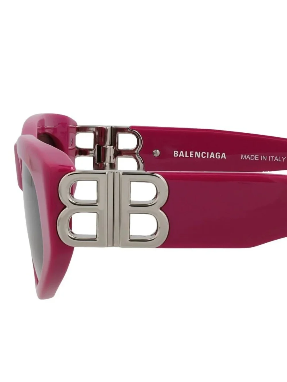 New Balenciaga Women's Sunglasses Cat Eye Recycled Acetate Frame Fuchsia Silver